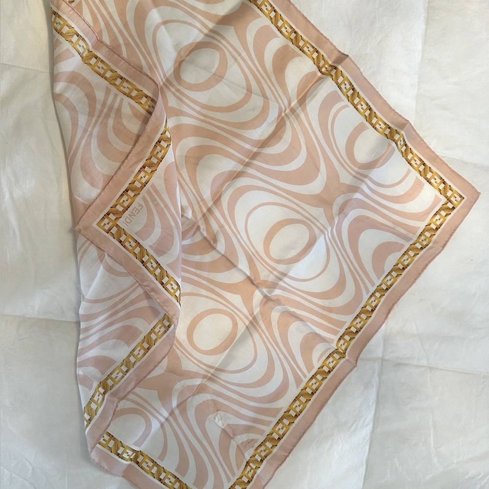 Fendi Square Bandana Scarf Handkerchief Cotton FF Logo Border Accessory Designer